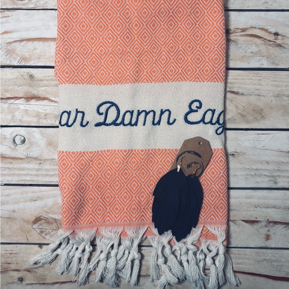 Orange and White Patterned Bath Towel